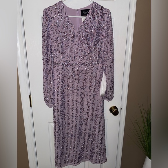 Mac Duggal Sequin Long Sleeve Cocktail Midi Dress size 4 - Picture 3 of 7